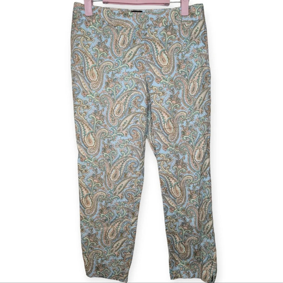 Talbots Chatham Blue Paisley  Patterned Slim Leg Cropped Petite Pant 4P - Picture 2 of 10